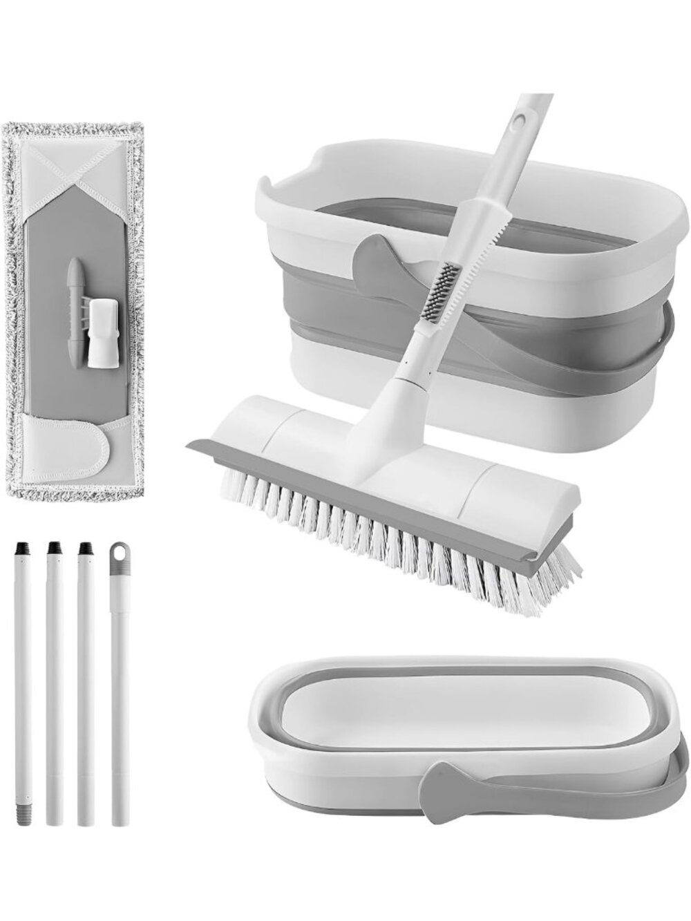 Versatile Collapsible Mop & Bucket Set with Scrub Brush - Space-Saving Cleaning